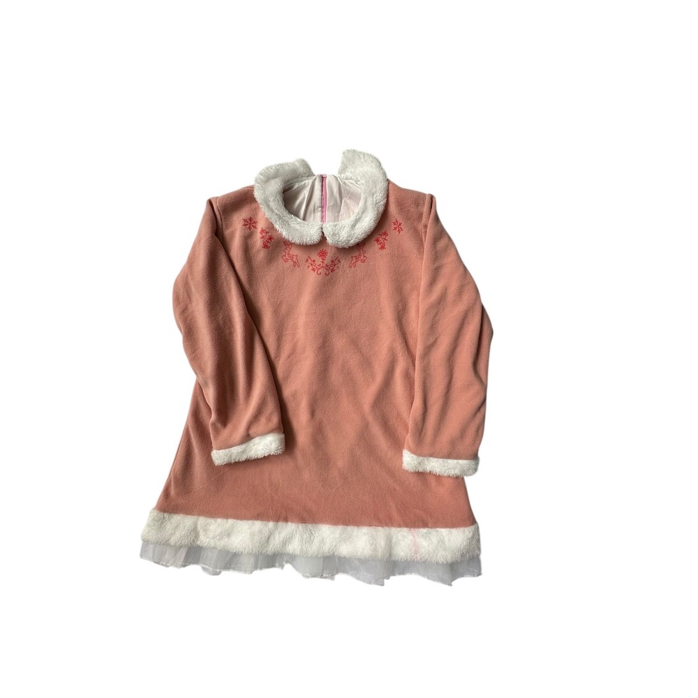 Kids Christmas Dress Pink Fleece Holiday Reindeer Snowflake‎ Long Sleeve